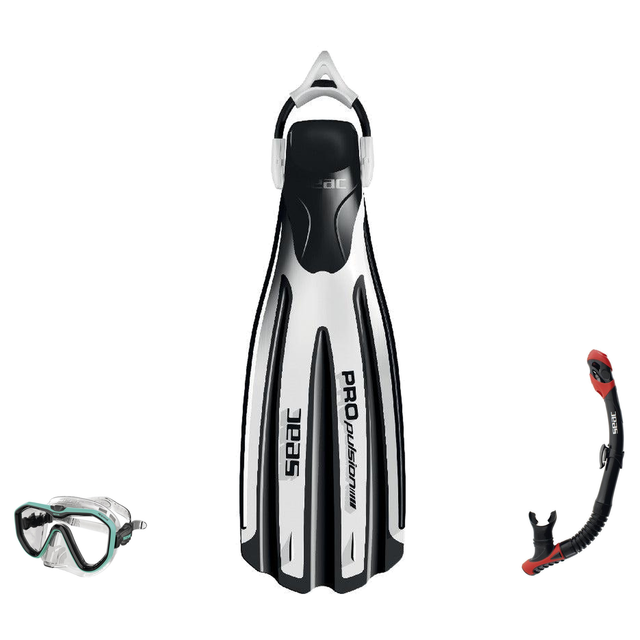 Seac Appeal Dive Mask with Reverse Dry Snorkel & Propulsion Sling Strap Fins Set — includes Seac Propulsion S  Scuba Diving…