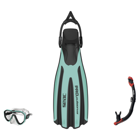 Seac Appeal Dive Mask with Reverse Dry Snorkel & Propulsion Sling Strap Fins Set — Teal