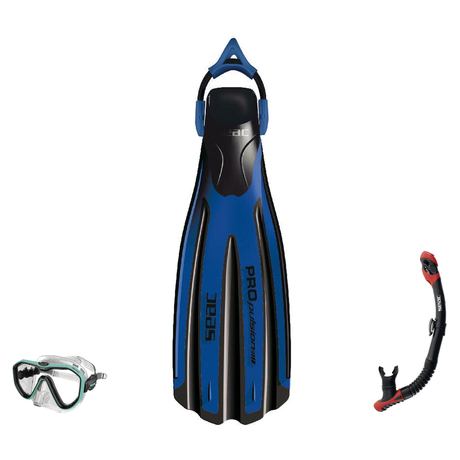 Seac Appeal Dive Mask with Reverse Dry Snorkel & Propulsion Sling Strap Fins Set — Blue