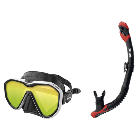 Seac Appeal Dive Mask with Reverse Dry Snorkel Set — Mirrored White