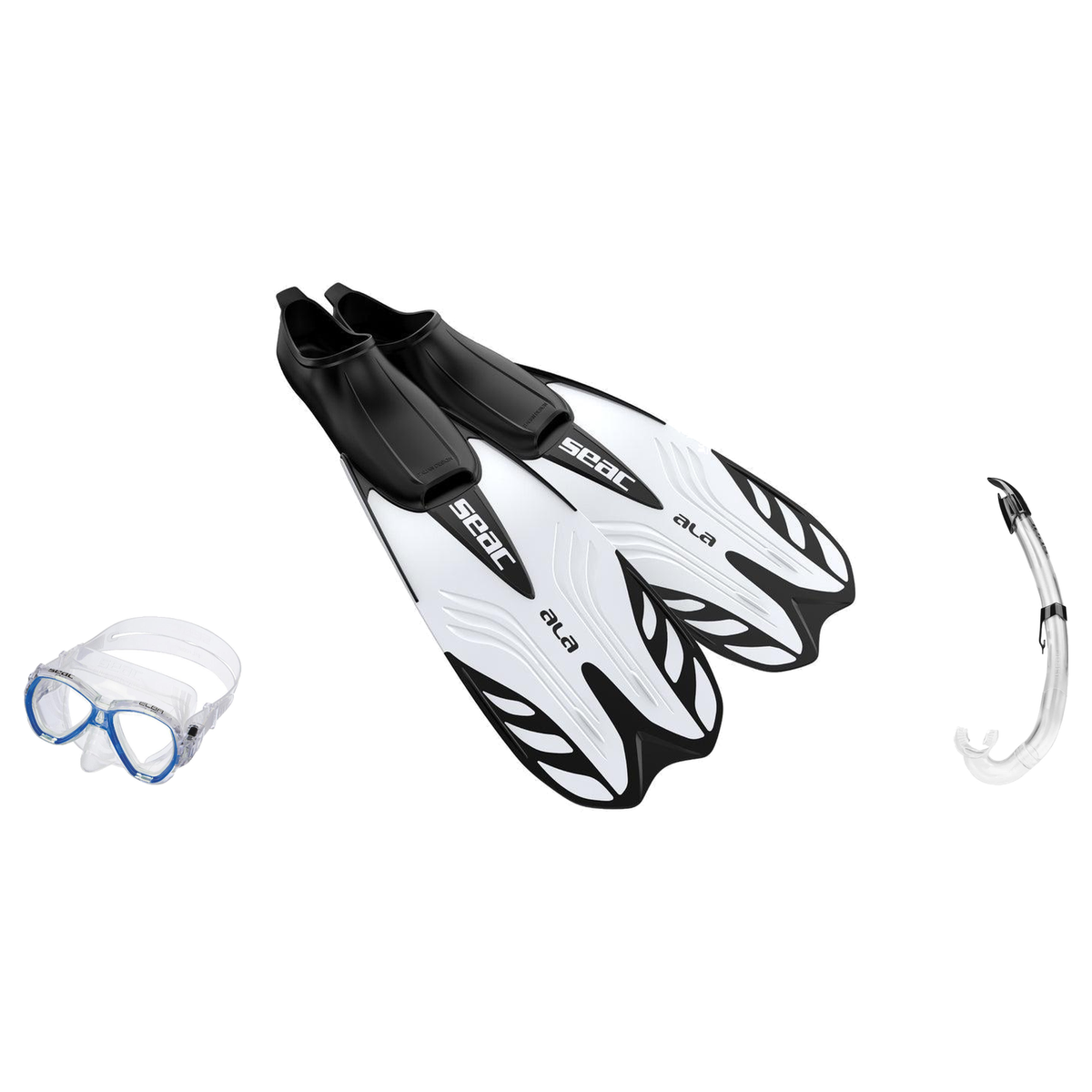 Seac Elba Mask with Flash Snorkel & Ala Snorkeling Fins Set — includes Seac Pinne Ala Snorkel Fins, Seac Elba Adult Scuba Di…