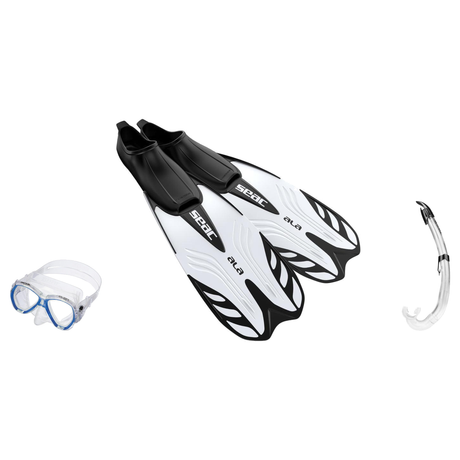 Seac Elba Mask with Flash Snorkel & Ala Snorkeling Fins Set — includes Seac Pinne Ala Snorkel Fins, Seac Elba Adult Scuba Di…