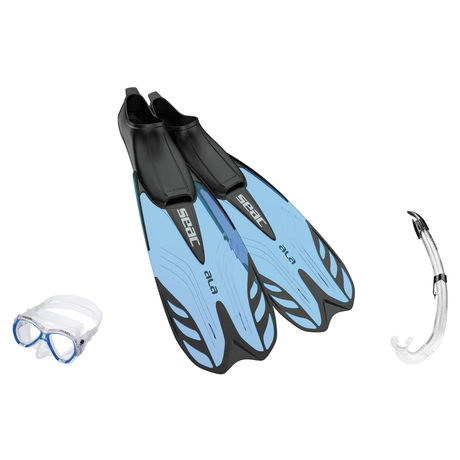 Seac Elba Mask with Flash Snorkel & Ala Snorkeling Fins Set — Aquamarine