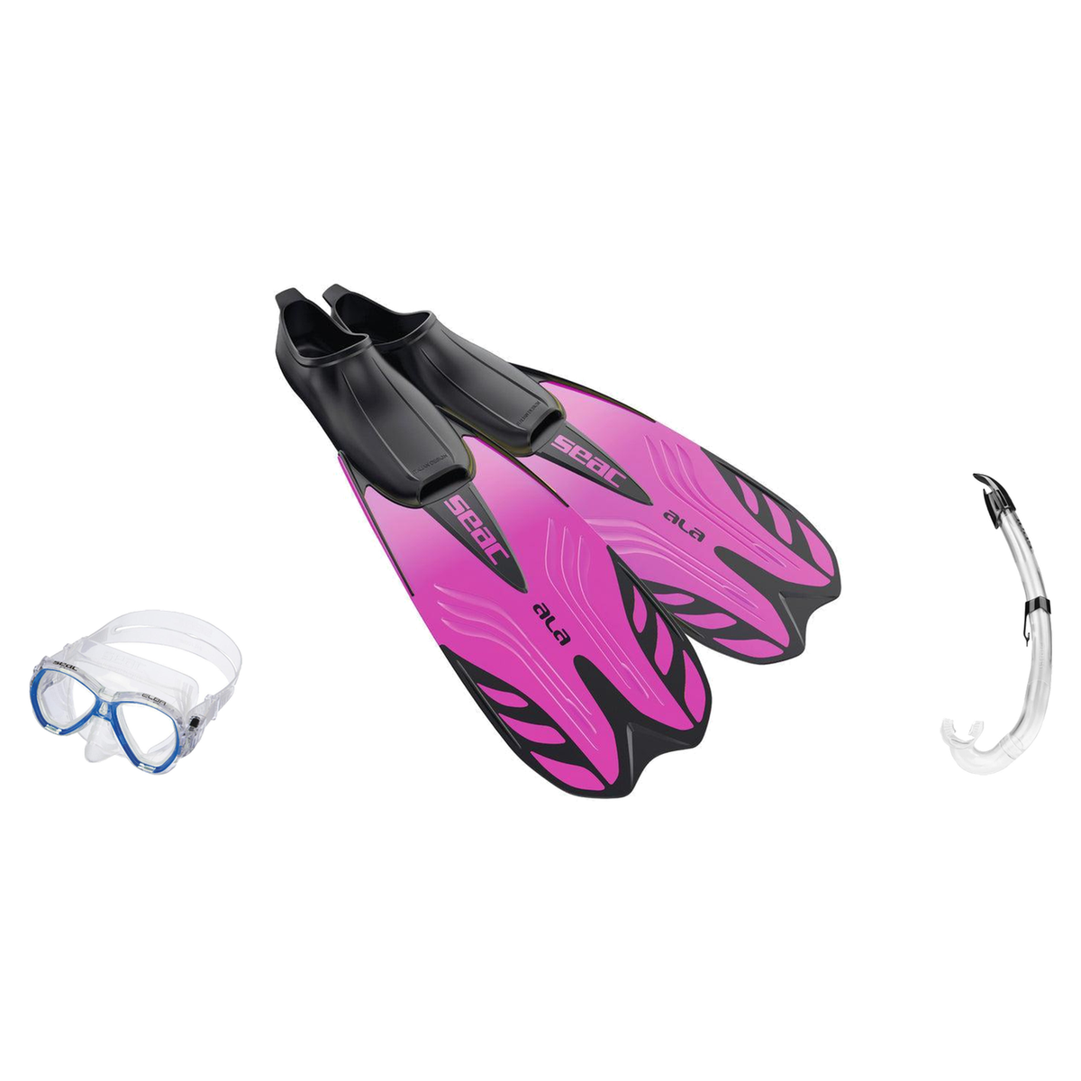 Seac Elba Mask with Flash Snorkel & Ala Snorkeling Fins Set — Pink