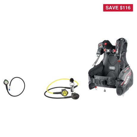 Seac Entry Level Ego Package — includes Seac Set PX100 230 INT, SEAC EGO BCD, Seac SPG Compact Pressure Gauge