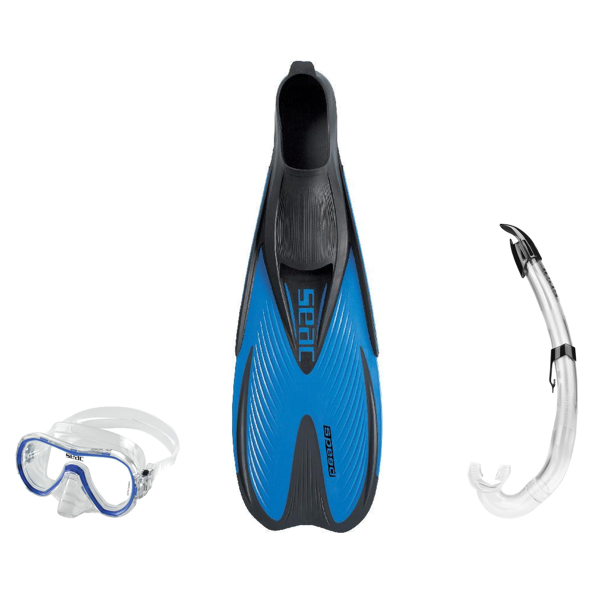 Seac Giglio Mask with Flash Snorkel & Speed Snorkeling Fins Set — includes Seac Speed Snorkeling Fins, Seac Giglio Silicon A…