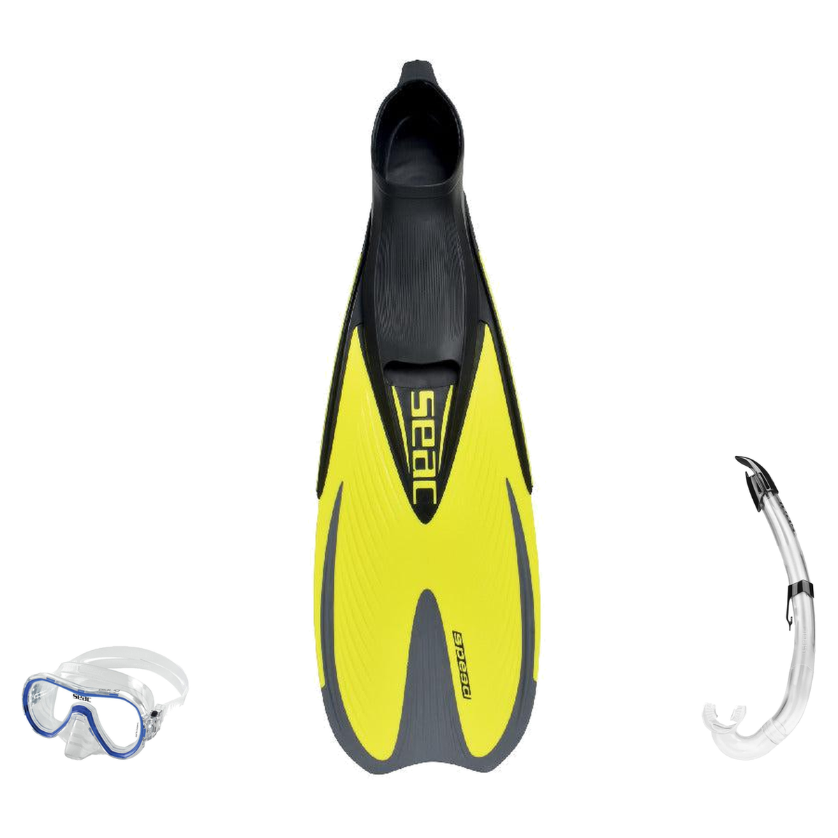 Seac Giglio Mask with Flash Snorkel & Speed Snorkeling Fins Set — Yellow