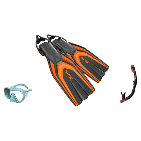 Seac Pura Anti Fog Dive Mask with Reverse Dry Snorkel & Pinne Sling Strap Fins Set — Tiffany