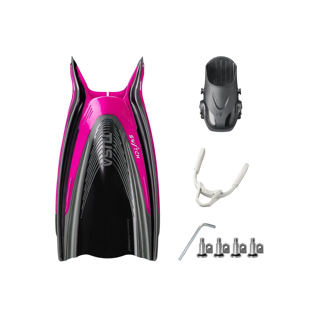 Tusa Color Kit Build – HyFlex Switch Fins with Bungee Strap (Blades + Foot Pockets + Straps + Hardware) — Rose Pink, L/XL (L…