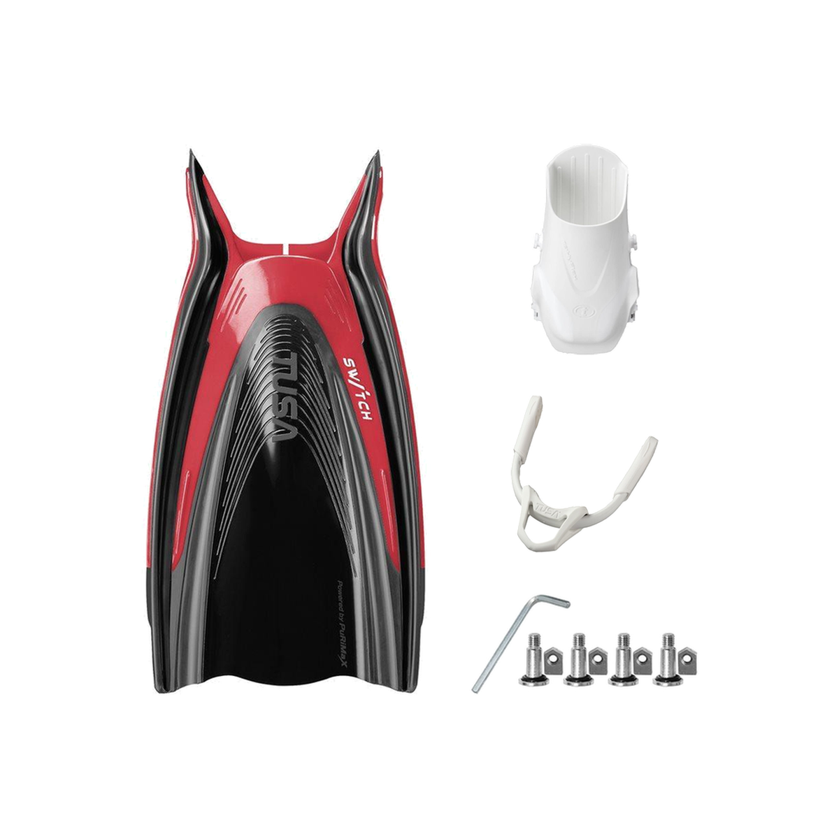 Tusa Color Kit Build – HyFlex Switch Fins with Bungee Strap (Blades + Foot Pockets + Straps + Hardware) — Metallic Dark Red