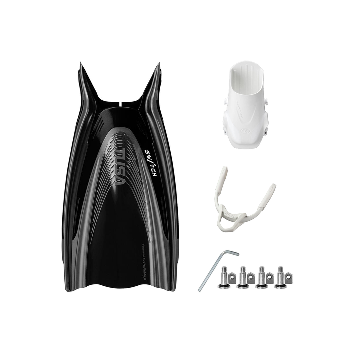 Tusa Color Kit Build – HyFlex Switch Fins with Bungee Strap (Blades + Foot Pockets + Straps + Hardware) — Black