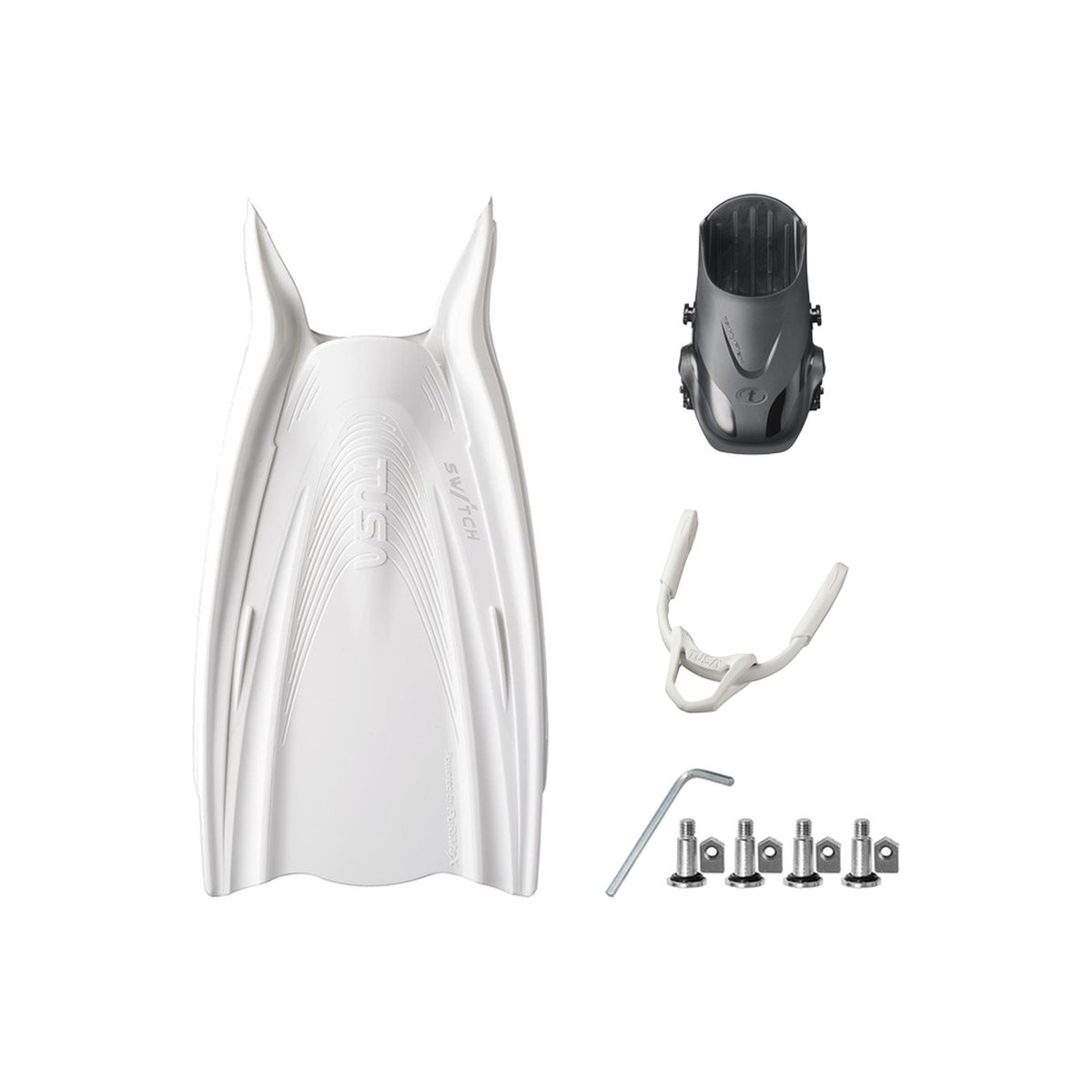 Tusa Color Kit Build – HyFlex Switch Fins with Bungee Strap (Blades + Foot Pockets + Straps + Hardware) — All White, L/XL (L…