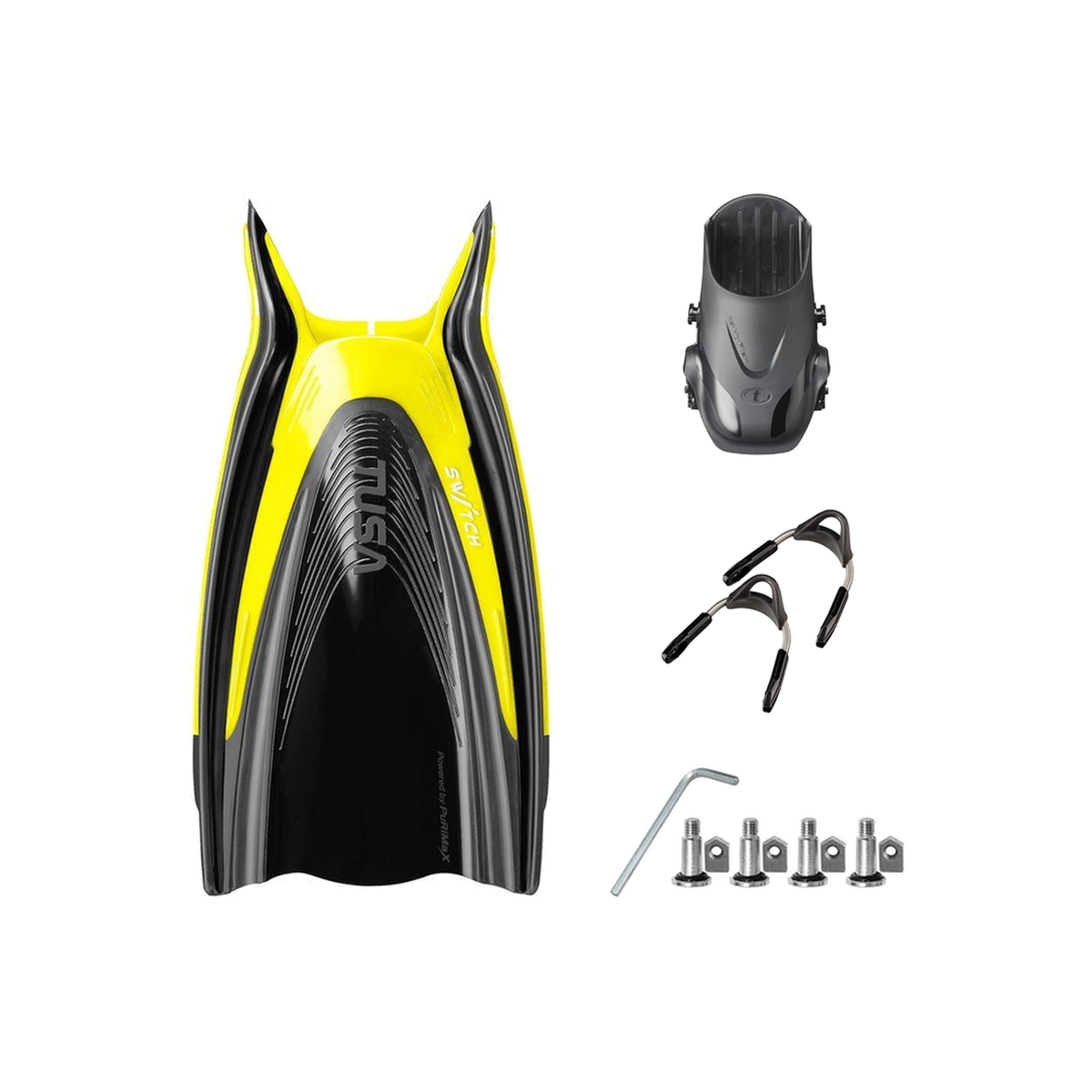 Tusa Color Kit Build – HyFlex Switch Fins with Spring Strap (Blades + Foot Pockets + Straps + Hardware) — Flash Yellow, L/XL…