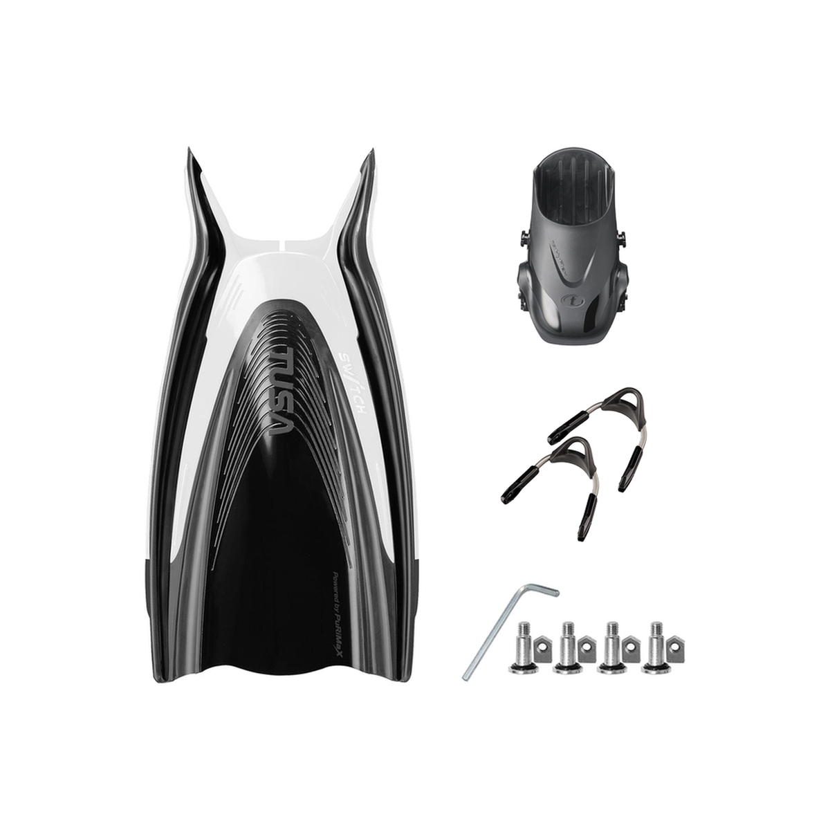 Tusa Color Kit Build – HyFlex Switch Fins with Spring Strap (Blades + Foot Pockets + Straps + Hardware) — White/Black, L/XL…