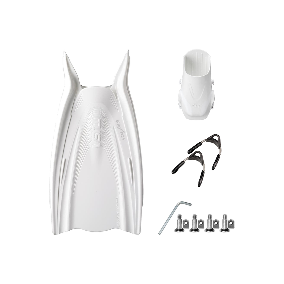 Tusa Color Kit Build – HyFlex Switch Fins with Spring Strap (Blades + Foot Pockets + Straps + Hardware) — All White