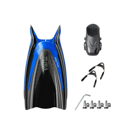 Tusa Color Kit Build – HyFlex Switch Fins with Spring Strap (Blades + Foot Pockets + Straps + Hardware) — Fish Tail Blue, L/…