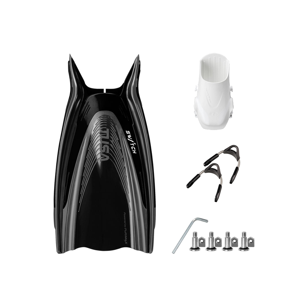 Tusa Color Kit Build – HyFlex Switch Fins with Spring Strap (Blades + Foot Pockets + Straps + Hardware) — Black