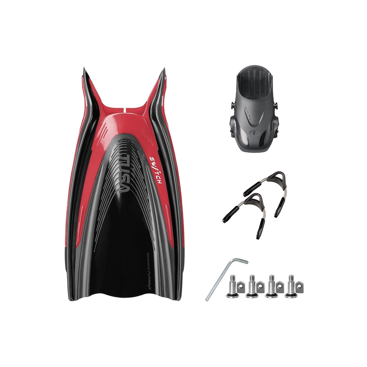 Tusa Color Kit Build – HyFlex Switch Fins with Spring Strap (Blades + Foot Pockets + Straps + Hardware) — Metallic Dark Red,…