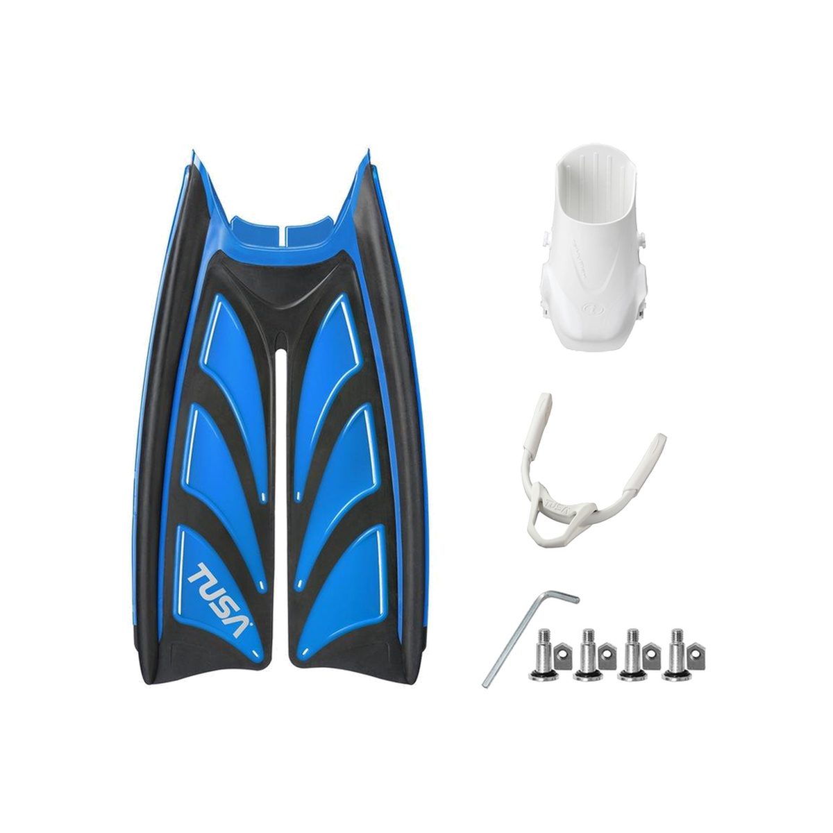 Tusa Color Kit Build – Hyflex Zoom Fins with Bungee Strap (Blades + Foot Pockets + Straps + Hardware) — Fish Tail Blue