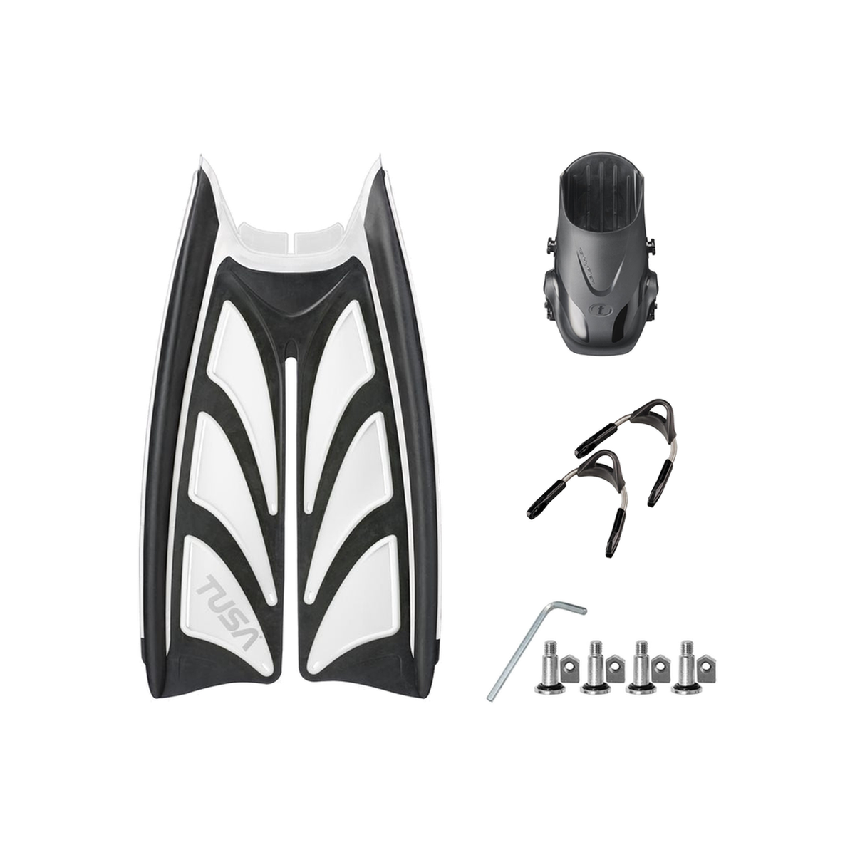 Tusa Color Kit Build – Hyflex Zoom Fins with Spring Strap (Blades + Foot Pockets + Straps + Hardware) — White/Black, L/XL (L…