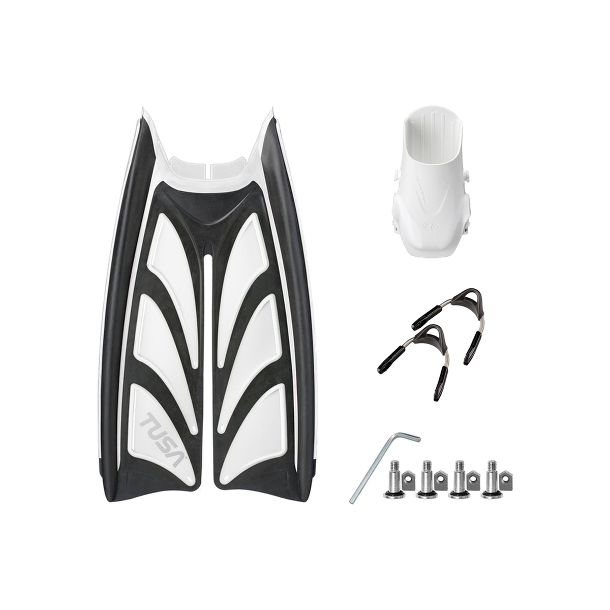 Tusa Color Kit Build – Hyflex Zoom Fins with Spring Strap (Blades + Foot Pockets + Straps + Hardware) — White/Black