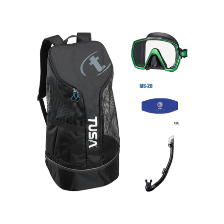 Tusa Freedom HD Mask + Tusa Hyperdry Elite II + Tusa Mask Strap + Meshbag — Black/Energy Green