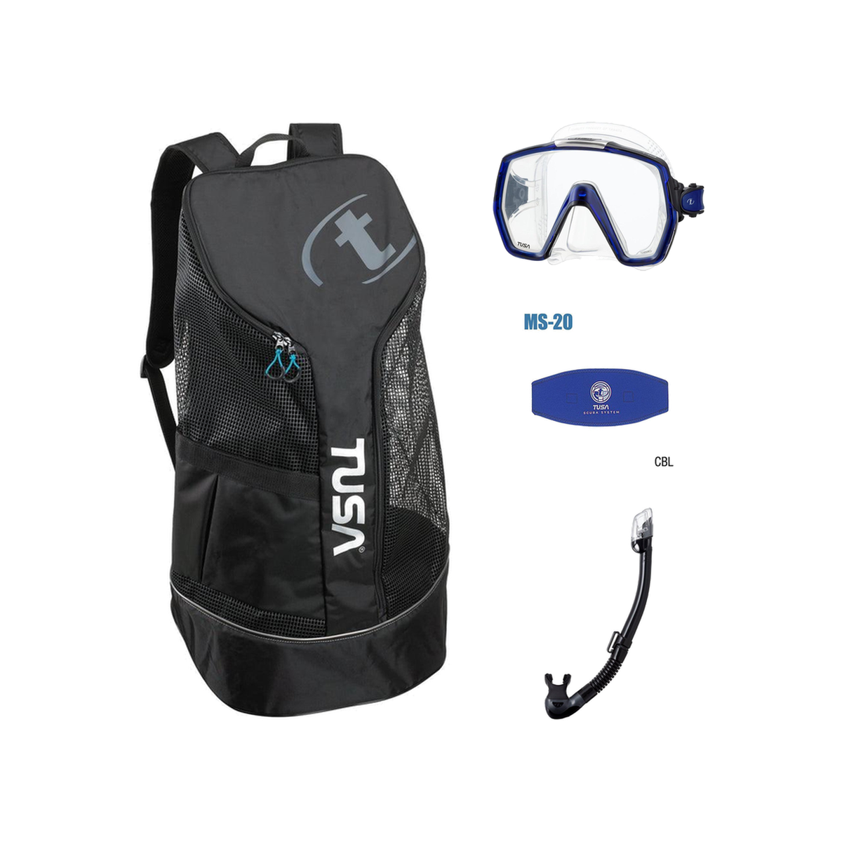 Tusa Freedom HD Mask + Tusa Hyperdry Elite II + Tusa Mask Strap + Meshbag — Cobalt Blue