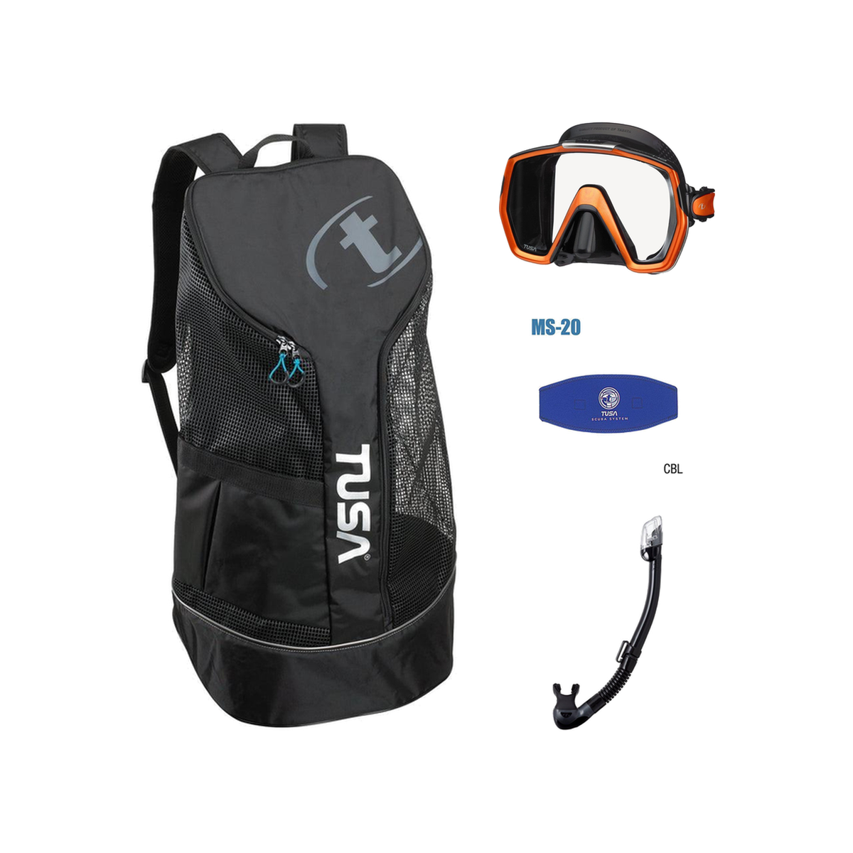 Tusa Freedom HD Mask + Tusa Hyperdry Elite II + Tusa Mask Strap + Meshbag — Black/Energy Orange