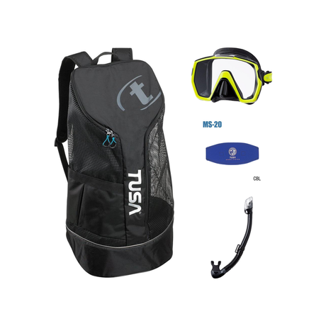 Tusa Freedom HD Mask + Tusa Hyperdry Elite II + Tusa Mask Strap + Meshbag — Black/Yellow