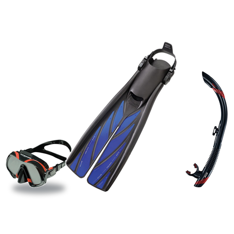 Atomic Aquatics Mask Fin Snorkel Package – Arc SubFrame, Frameless 2 or Venom Mask + SV2 Snorkel + Open Heel Fins — Venom, L…