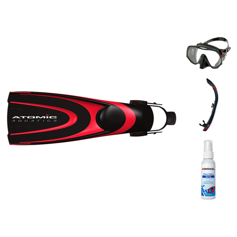 Atomic Aquatics Mask Fin Snorkel Package – Frameless, SubFrame Mask, Medium Fit or Venom Mask + SV2 Snorkel + Open Heel Fins
