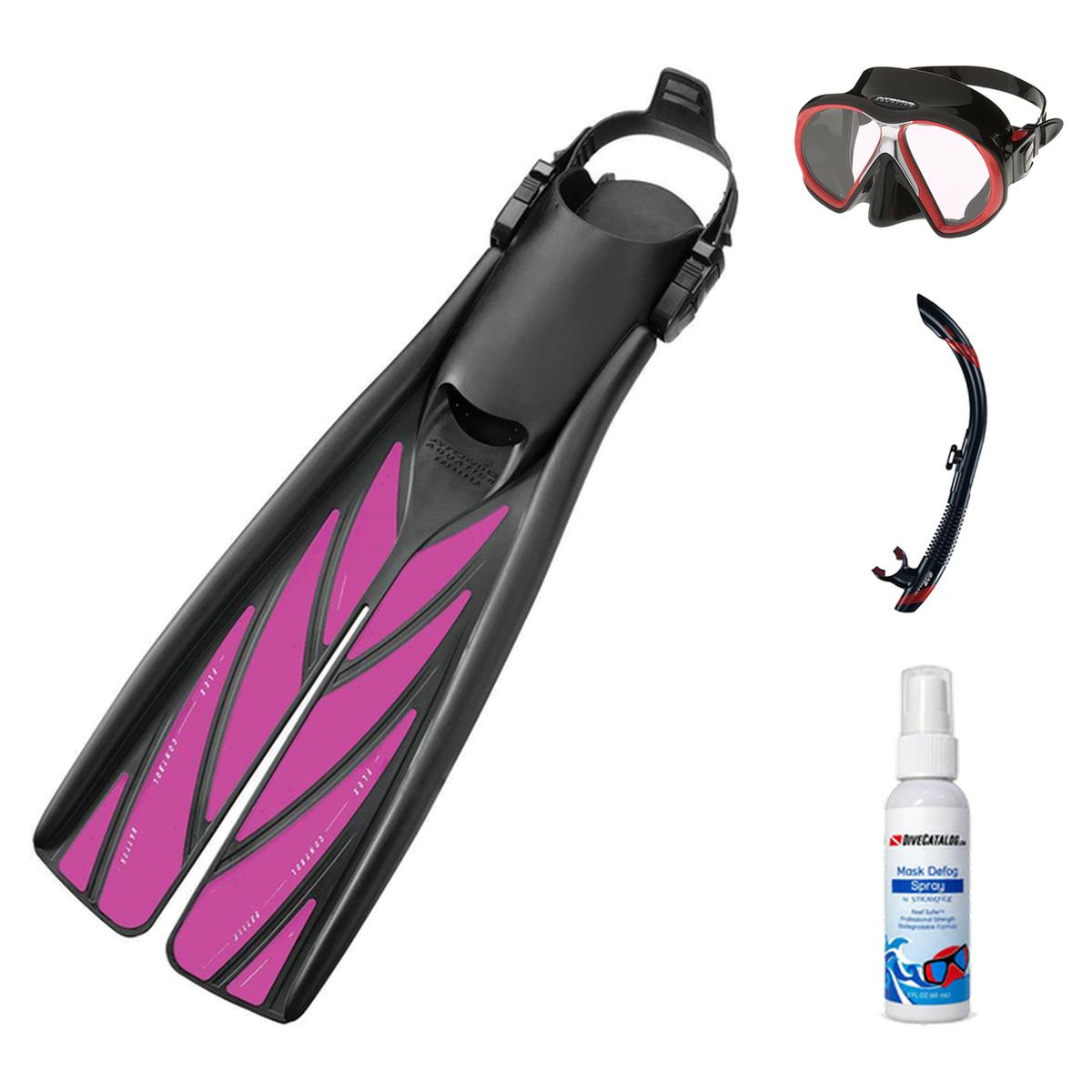 Atomic Aquatics Mask Fin Snorkel Package – Frameless, SubFrame Mask, Medium Fit or Venom Mask + SV2 Snorkel + Open Heel Fins…