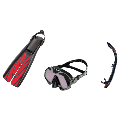 Atomic Aquatics Mask Fin Snorkel Package – Venom ARC, Venom or Arc SubFrame Mask + SV2 Snorkel + Open Heel Fins — includes A…