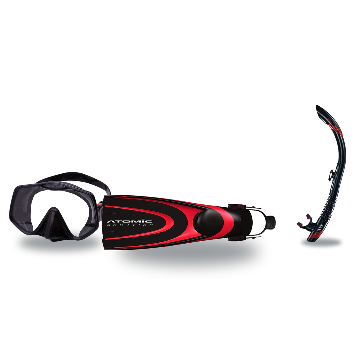 Atomic Aquatics Mask Fin Snorkel Package – Venom, Frameless 2 or Arc SubFrame Mask + SV2 Snorkel + Open Heel Fins — Frameles…