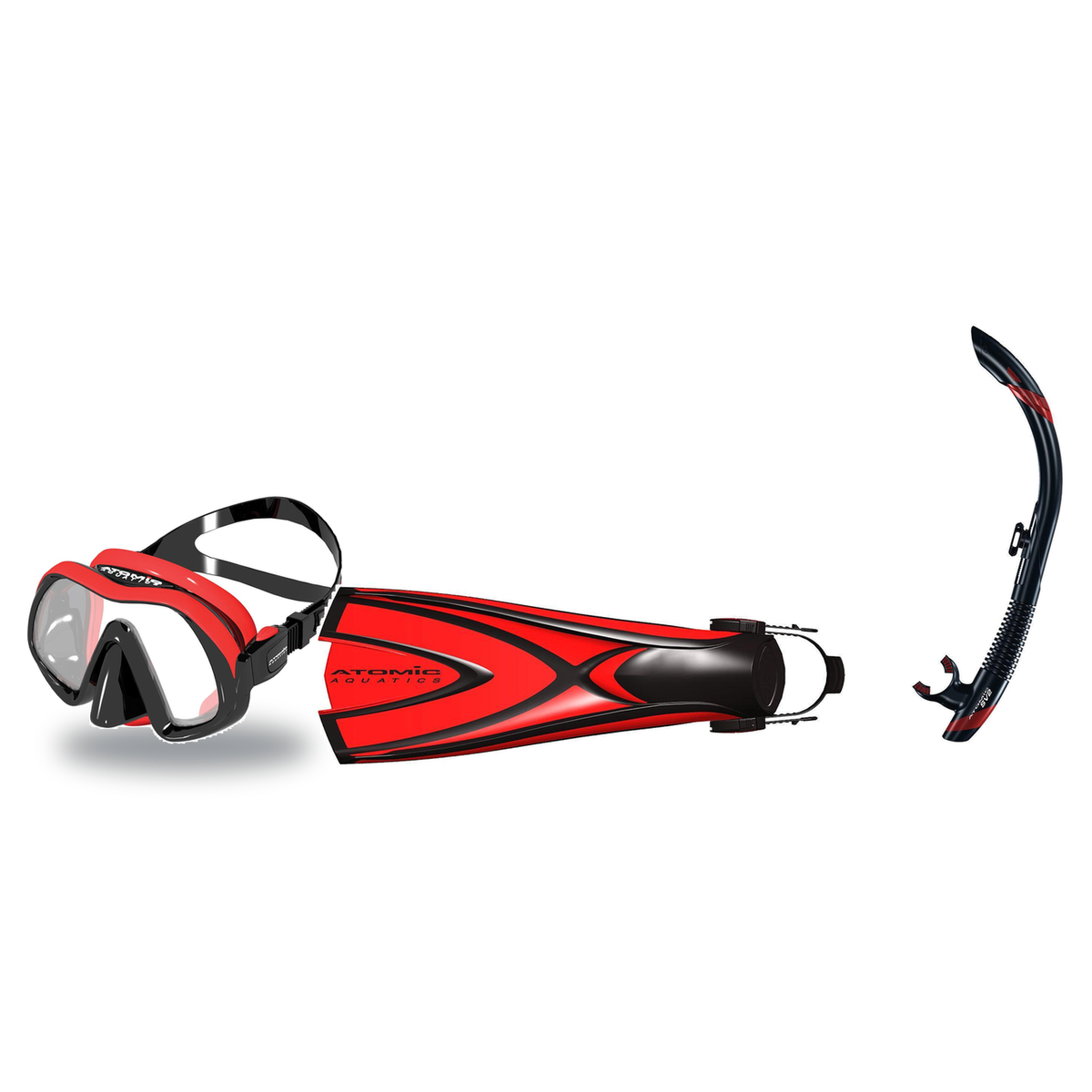 Atomic Aquatics Mask Fin Snorkel Package – Venom, Frameless 2 or Arc SubFrame Mask + SV2 Snorkel + Open Heel Fins — Venom, A…