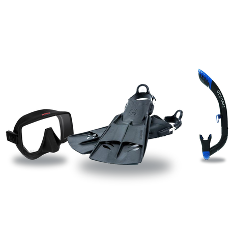 Hollis Mask Fin Snorkel Package – M-1, M3 Dual Lens or M4 Mask + Ultra Dry 2 Snorkel + F1 Heavy Duty Open Heel Technical Fin…