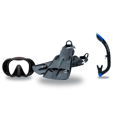 Hollis Mask Fin Snorkel Package – M-1, M3 Dual Lens or M4 Mask + Ultra Dry 2 Snorkel + F2 Heavy Duty Open Heel Fins — includ…