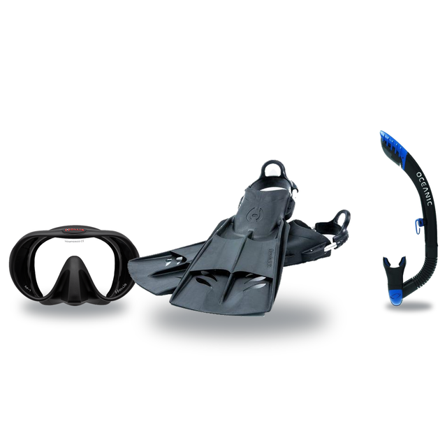 Hollis Mask Fin Snorkel Package – M-1, M3 Dual Lens or M4 Mask + Ultra Dry 2 Snorkel + F2 Heavy Duty Open Heel Fins — includ…