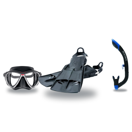 Hollis Mask Fin Snorkel Package – M-1, M3 Dual Lens or M4 Mask + Ultra Dry 2 Snorkel + F2 Heavy Duty Open Heel Fins — M3 Dua…