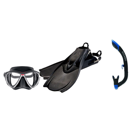 Hollis Mask Fin Snorkel Package – M3 Dual Lens, M-1 or M4 Mask + Ultra Dry 2 Snorkel + F1 LT Vented Blade Open Heel Fins — M…