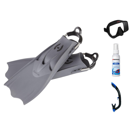 Hollis Mask Fin Snorkel Package – M3 Dual Lens, M-1 or M4 Mask + Ultra Dry 2 Snorkel + F1 LT Vented Blade Open Heel Fins — M…