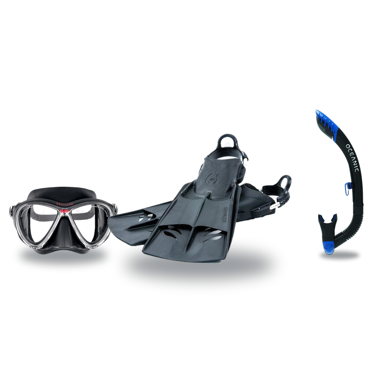 Hollis Mask Fin Snorkel Package – M3 Dual Lens, M-1 or M4 Mask + Ultra Dry 2 Snorkel + F1 LT Vented Blade Open Heel Fins — M…