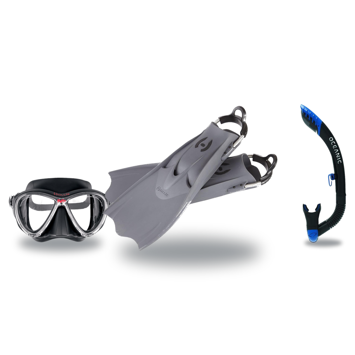 Hollis Mask Fin Snorkel Package – M3 Dual Lens, M-1 or M4 Mask + Ultra Dry 2 Snorkel + F1 LT Vented Blade Open Heel Fins — M…