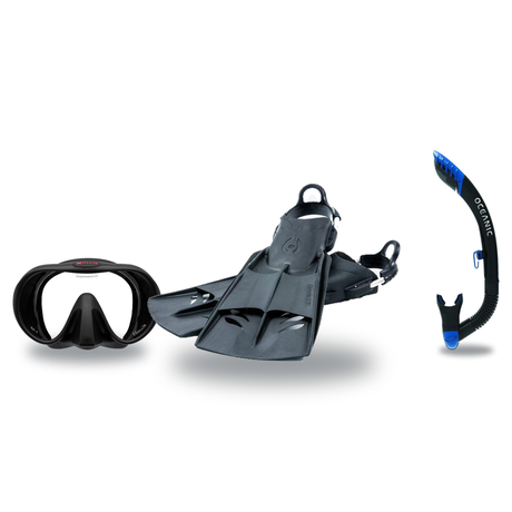 Hollis Mask Fin Snorkel Package – M4, M-1 or M3 Dual Lens Mask + Ultra Dry 2 Snorkel + F1 LT Vented Blade Open Heel Fins — M…