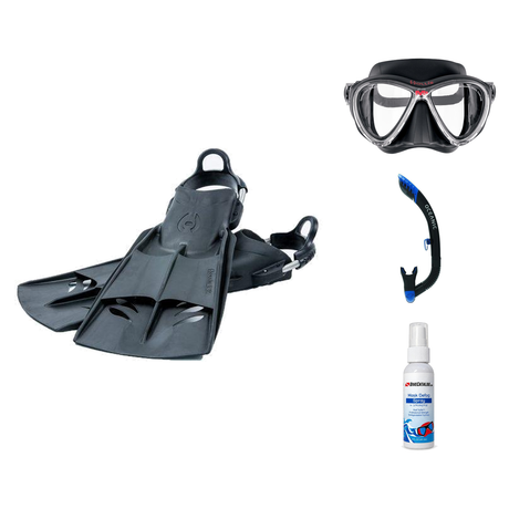Hollis Mask Fin Snorkel Package – M4, M-1 or M3 Dual Lens Mask + Ultra Dry 2 Snorkel + F1 LT Vented Blade Open Heel Fins — M…