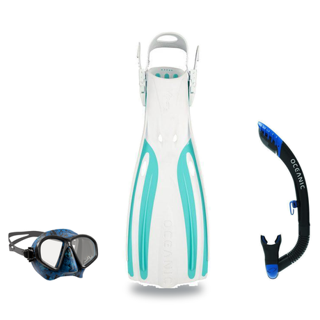 Oceanic Mask Fin Snorkel Package – Mini Shadow Single Lens, Shadow Single Lens or Predator Dual Lens Ultra Low-Volume Camo F…