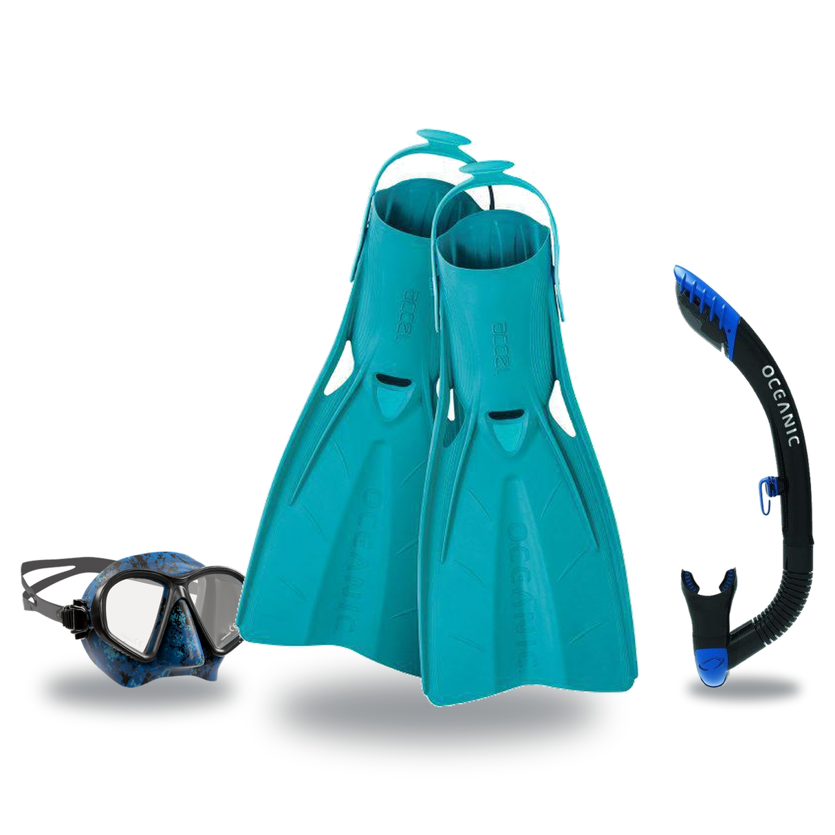 Oceanic Mask Fin Snorkel Package – Mini Shadow Single Lens, Shadow Single Lens or Predator Dual Lens Ultra Low-Volume Camo F…