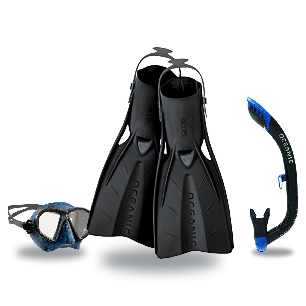 Oceanic Mask Fin Snorkel Package – Mini Shadow Single Lens, Shadow Single Lens or Predator Dual Lens Ultra Low-Volume Camo F…