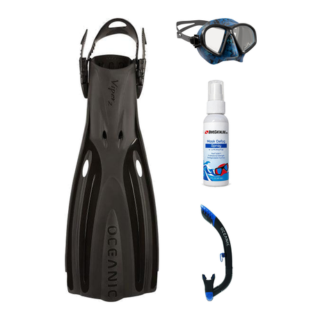 Oceanic Mask Fin Snorkel Package – Mini Shadow Single Lens, Shadow Single Lens or Predator Dual Lens Ultra Low-Volume Camo F…