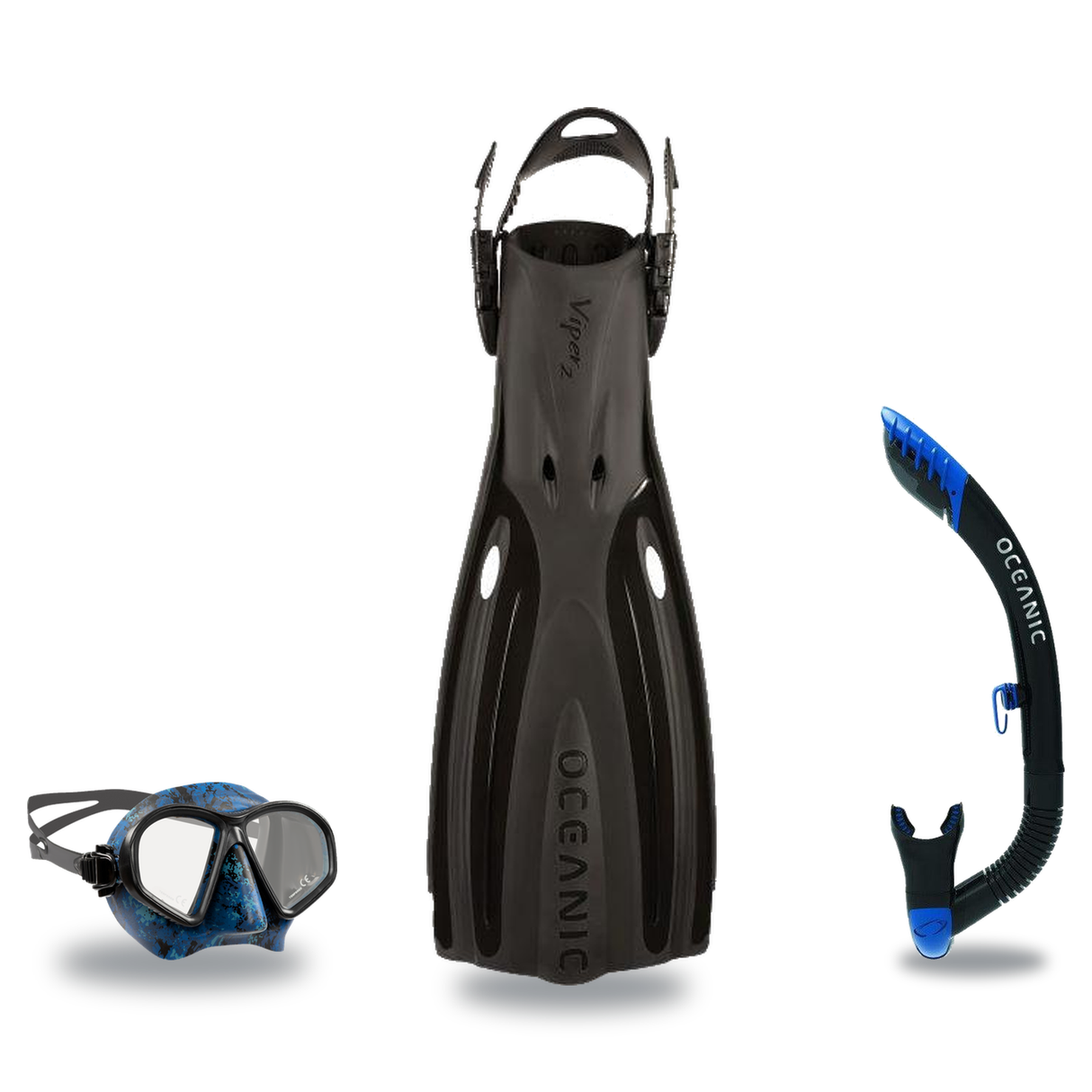 Oceanic Mask Fin Snorkel Package – Mini Shadow Single Lens, Shadow Single Lens or Predator Dual Lens Ultra Low-Volume Camo F…